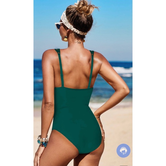 Green Lattice Plunge One Piece Swimsuit - Picture 2 of 9